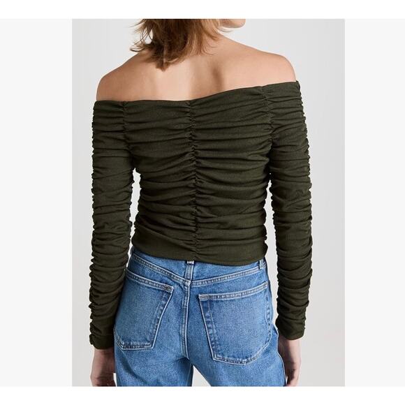 Line and Dot Billie Off Shoulder Top Ruching Stretchy Form Fitting Green Size M - Picture 8 of 14